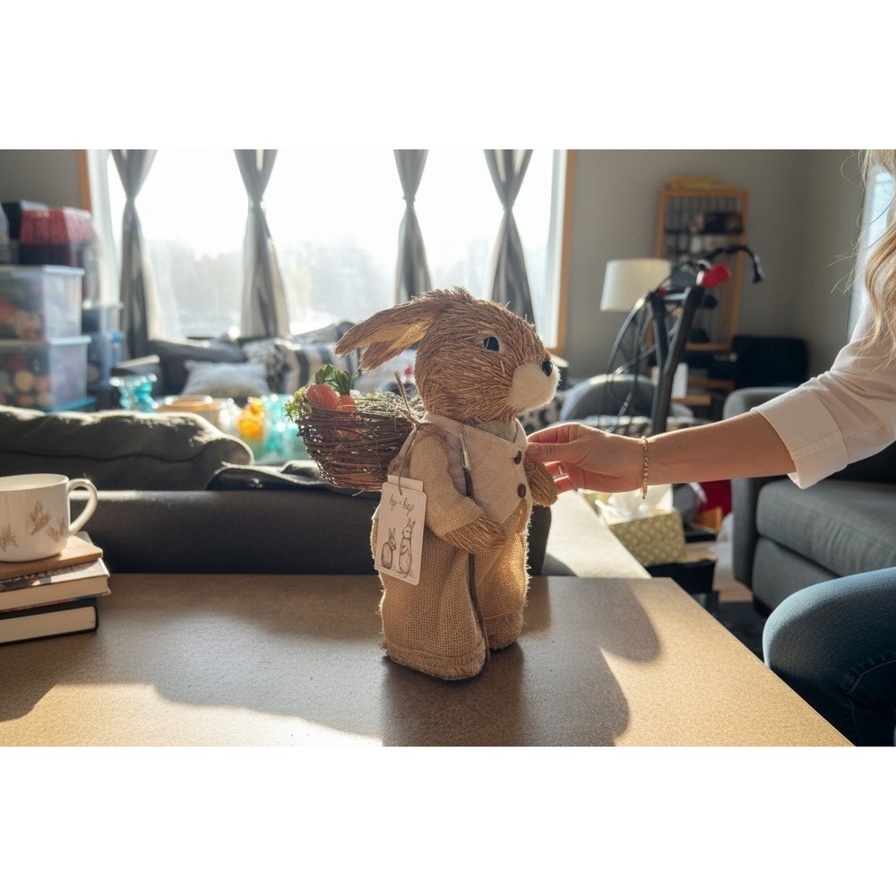 Hip‎ + Hop Sisal Easter Bunny Figurine OS Brown Brand New Burlap Garden Decor
